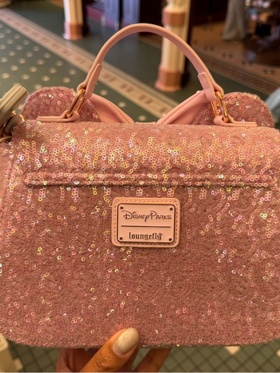 Disney Parks pearl pink Loungefly Pink Minnie Mouse Sequined Crossbody Bag - Picture 2 of 5